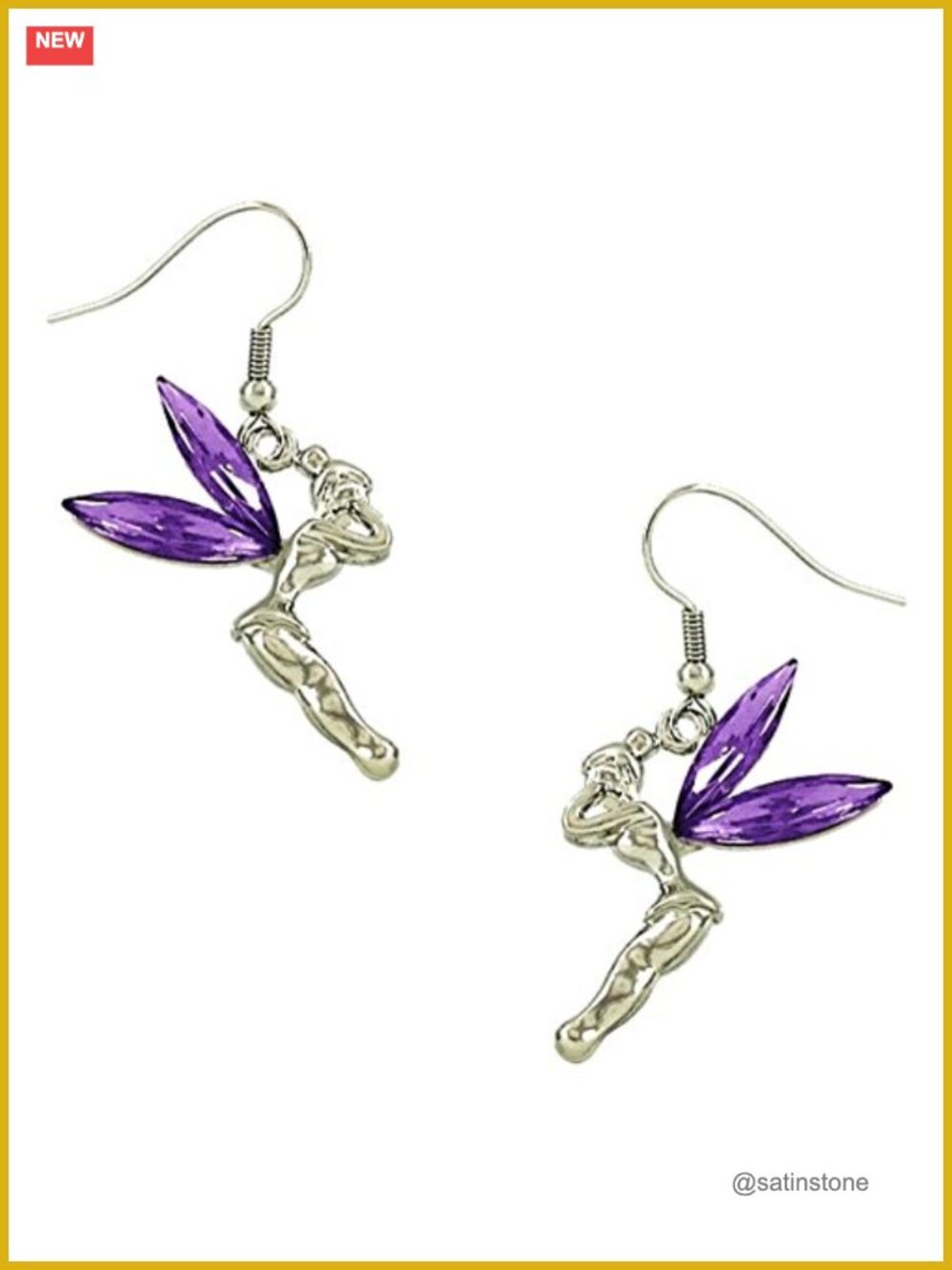 Tinkerbell Fairy Earrings Rhodium Plated Crystal Wings Drop Dangle